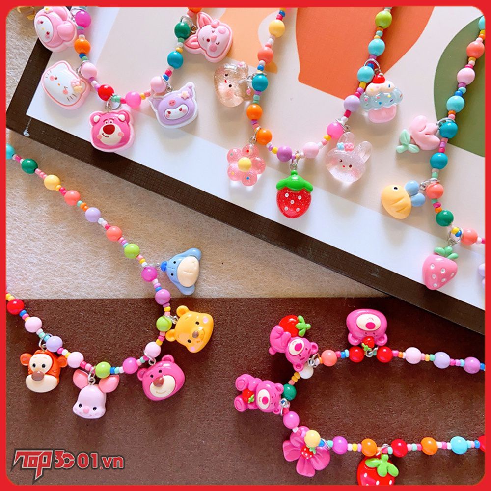 Sanrio Kuromi Dâu Gấu Vòng Cổ Trẻ Em Dễ Thương Nhựa Nhiều Màu Sắc Hoạt Hình Vòng Cổ Bé Gái Vòng Cổ Tặng-top3C01