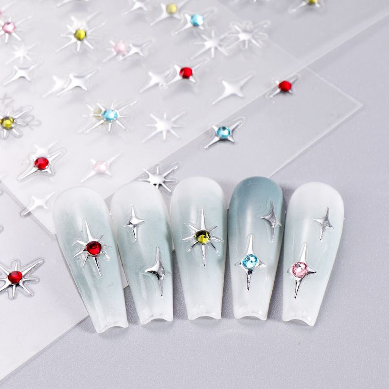 Miếng Dán Trang Trí Móng Tay Họa Tiết Ngôi Sao Đính Đá 5d Nhiều Màu Sắc