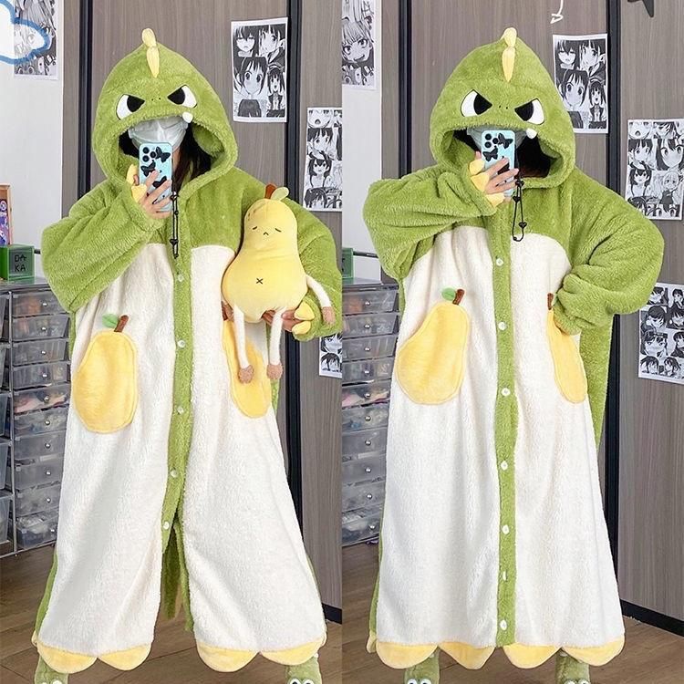 [QC][40-70kg]Áo choàng/Váy/ Bộ liền ngủ lông dài tay Khủng long mềm mại ấm áp Xưởng may Sm