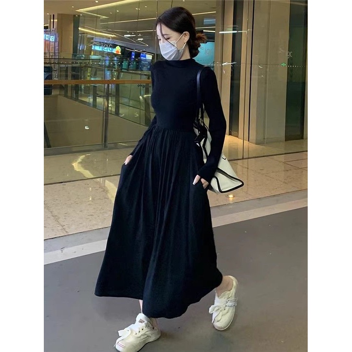 Đầm Cổ Cao Tay Dài Ôm Dáng Phong Cách hepburn Thời Trang Mới Cho Nữ