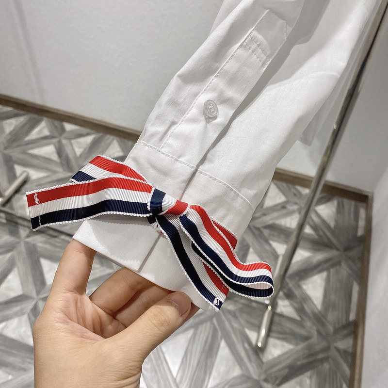 Thombrowne spring and autumn cuff bow ribbon slimming casual shirt top