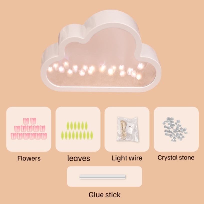 Khung Ảnh Để Bàn Hình Đám Mây Và Hoa tulip Thủ Công Dùng Trang Trí