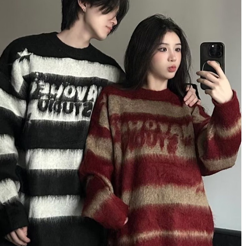 Áo sweater Dệt Kim Kẻ Sọc Ngôi Sao Thời Trang Hàn Quốc Dành Cho Cặp Đôi