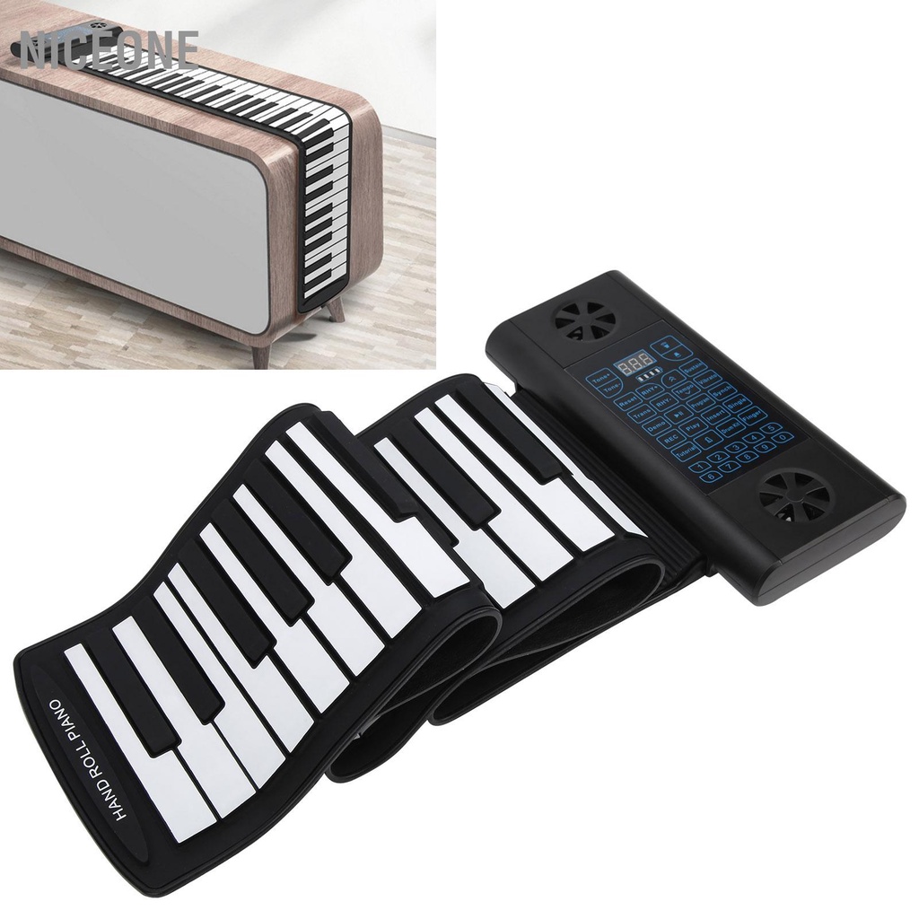 NiceOne  Bàn phím mềm Đàn piano 61‑Bàn cuộn lên Loa Bluetooth kép có thể sạc lại bằng silicon 100‑240V cmman