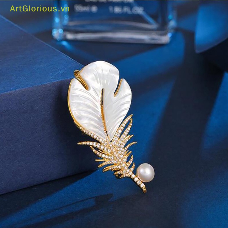 Ghim Cài Áo Hình Lông Vũ Đính Ngọc Trai Giả Thời Trang Cho Nữ vn