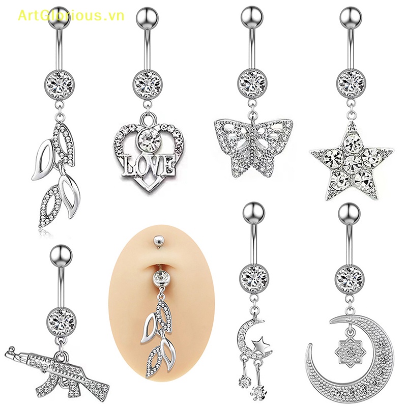 Khuyên Rốn Bằng Thép Không Gỉ Đính Đá zircon Hình Trái Tim / Mặt Trăng Cho Nữ vn