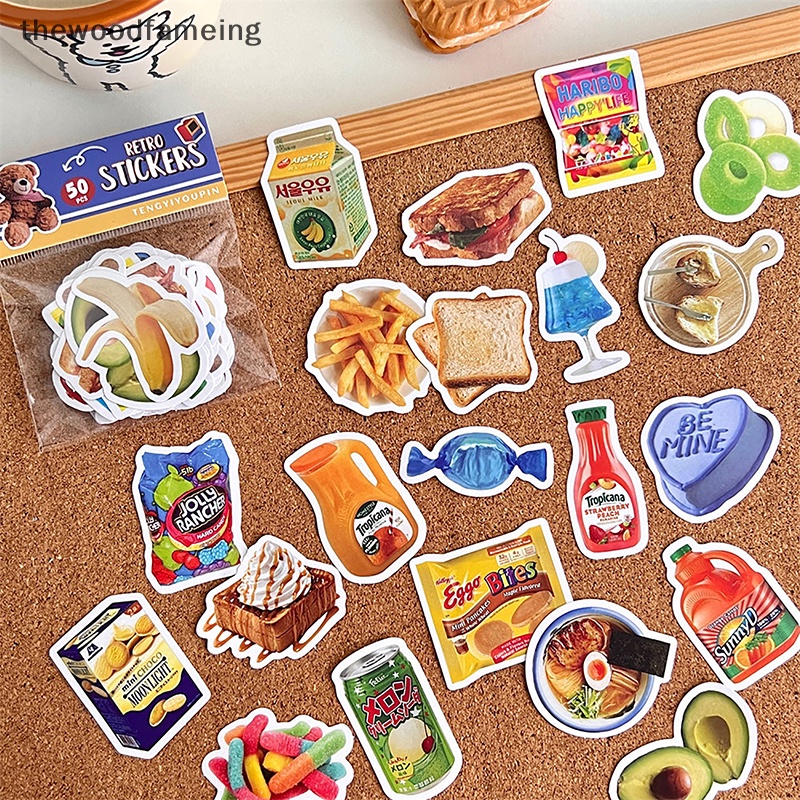Thewoodfameing Set 50 sticker Dán Trang Trí laptop Điện Thoại Hình Thức Ăn Tráng Miệng Chống Thấm Nước