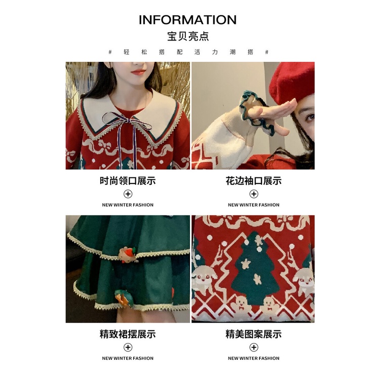 Bộ Áo Váy Hai Món Phối Lông Phong Cách Giáng Sinh Và Năm Mới Cho Bé Gái