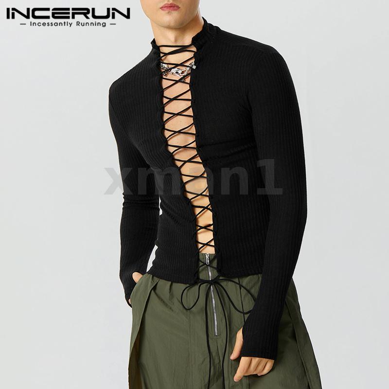 Xman Áo Thun Tay Dài Khoét Lỗ Hở Ngón Phối Dây Rút Phong Cách vintage Thời Trang Cho Nam