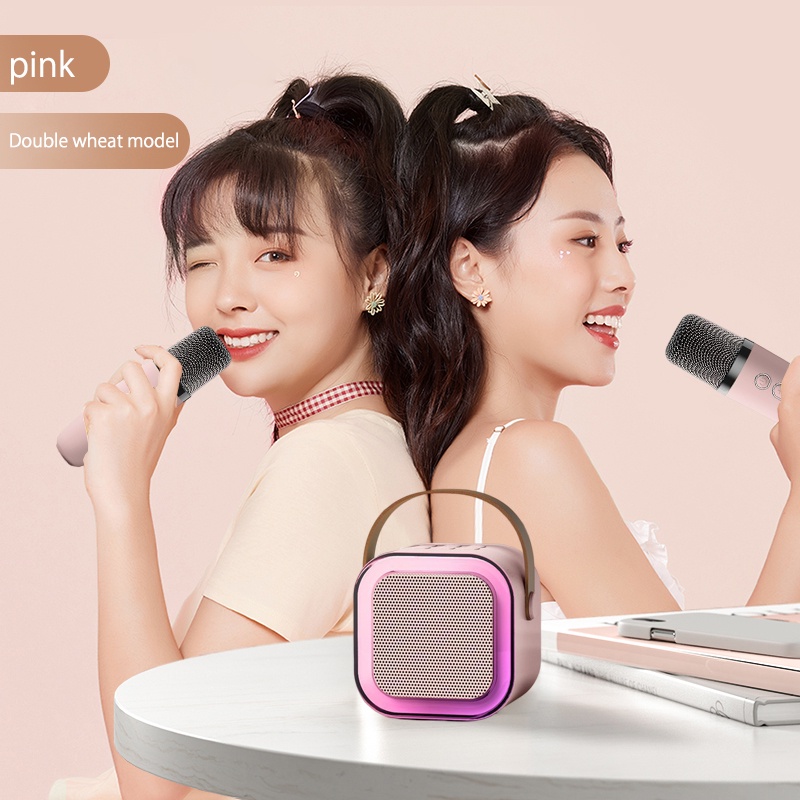 Loa Bluetooth, Loa Karaoke Mini K12 Sạc Pin Không Dây Âm Thanh Hay Bass Chuẩn Tặng Kèm 2 Míc Hát