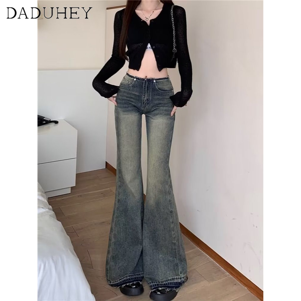 Quần jean DADUHEY ống loe dáng rộng lưng cao phong cách Mỹ cổ điển dành cho nữ cỡ lớn