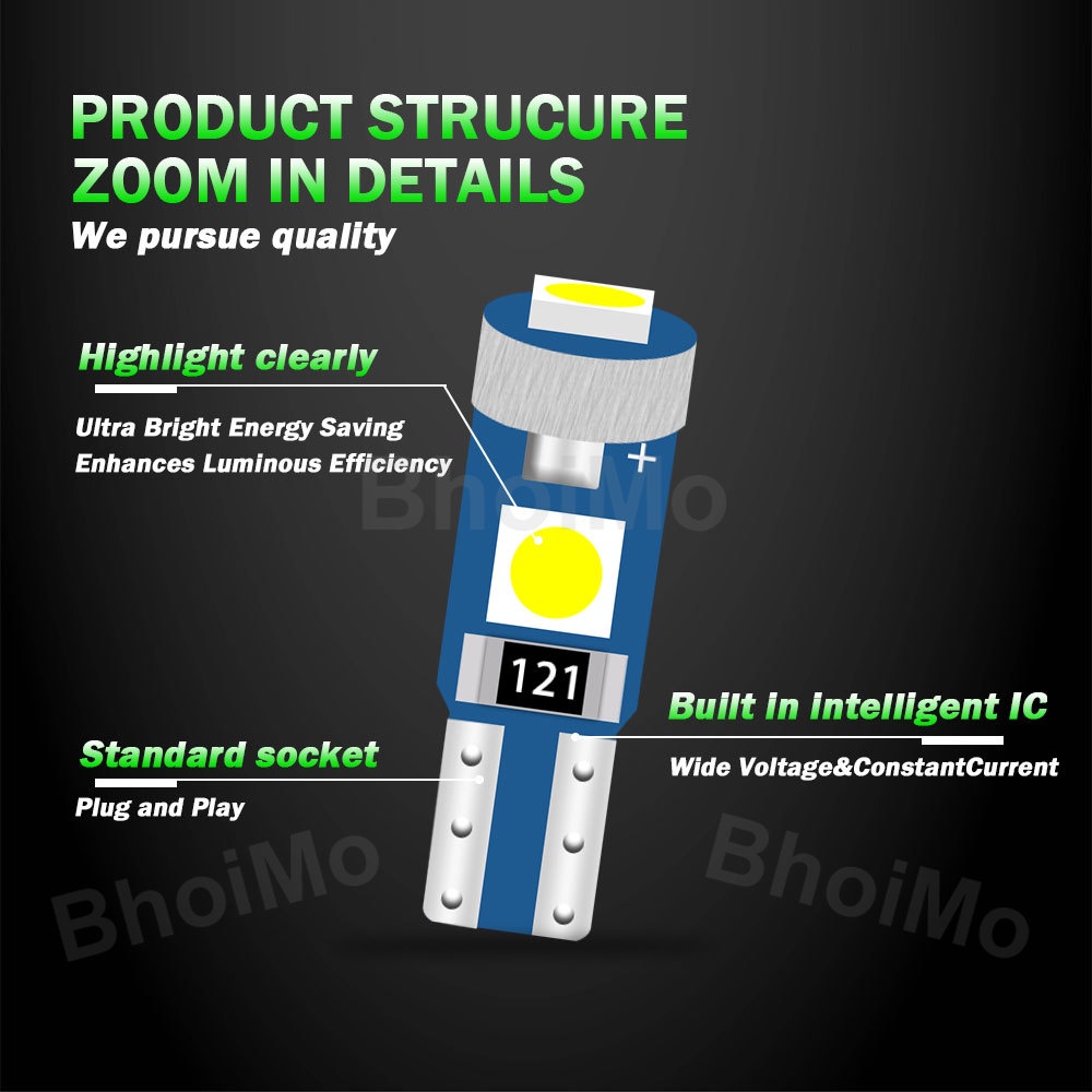Bhoimo Bóng Đèn led t5 w3w 3smd 3030 led 73 74 Cảnh Báo Góc Quay Bản Đồ Xe Hơi dc12v