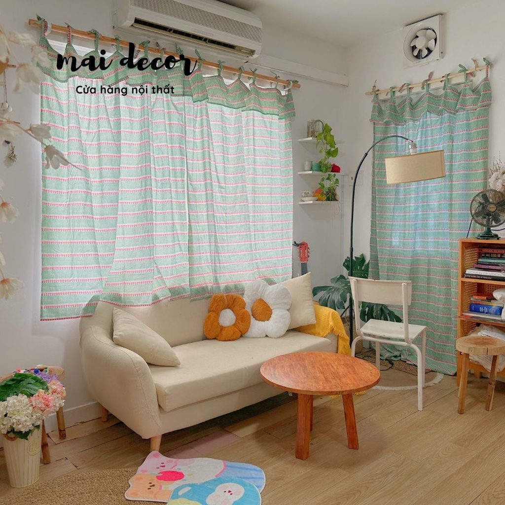 Rèm Sọc Caro Đủ Màu Họa Tiết Vintage Cửa Sổ, Rèm Cửa Ra Vào Phong Cách Đà Lạt Mộng Mơ, Nước Pháp Nên Thơ