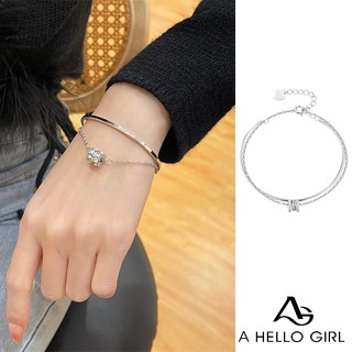Ahellogirl Vòng Đeo Tay Hai Lớp Bằng Bạc 925 Phong Cách Hàn Quốc Dành Cho Nữ