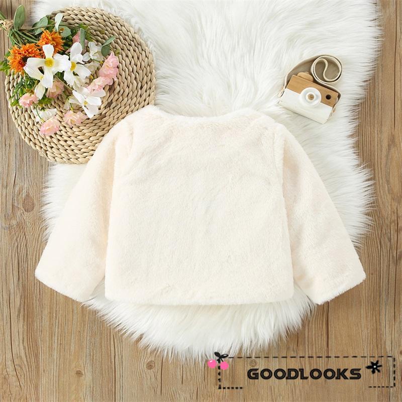 Áo Khoác Lông Thú Tay Dài Cổ Đính Nơ Cho Bé Gái