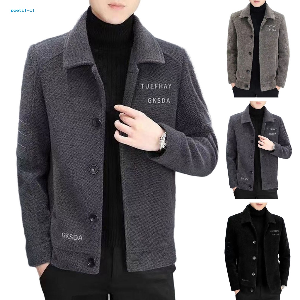 Poetil Áo Khoác Giữ Ấm Một Hàng Nút Có Túi Thêu Hình Thời Trang Mùa Đông Cho Nam