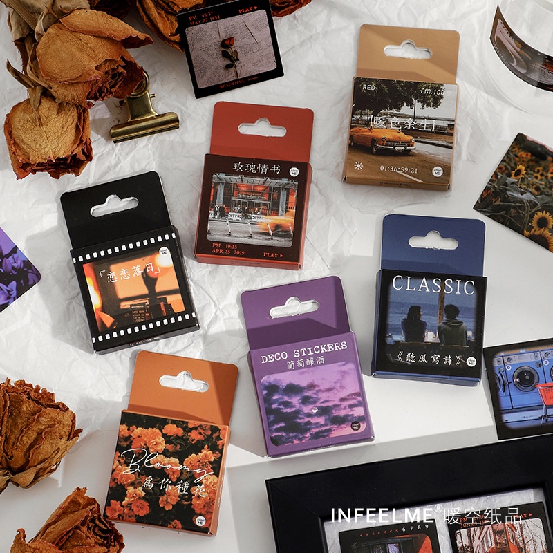 Hộp 46 sticker phong cảnh vintage aesthetic KHOẢNH KHẮC TUỔI TRẺ trang trí bullet journal - Tanpopo sticker