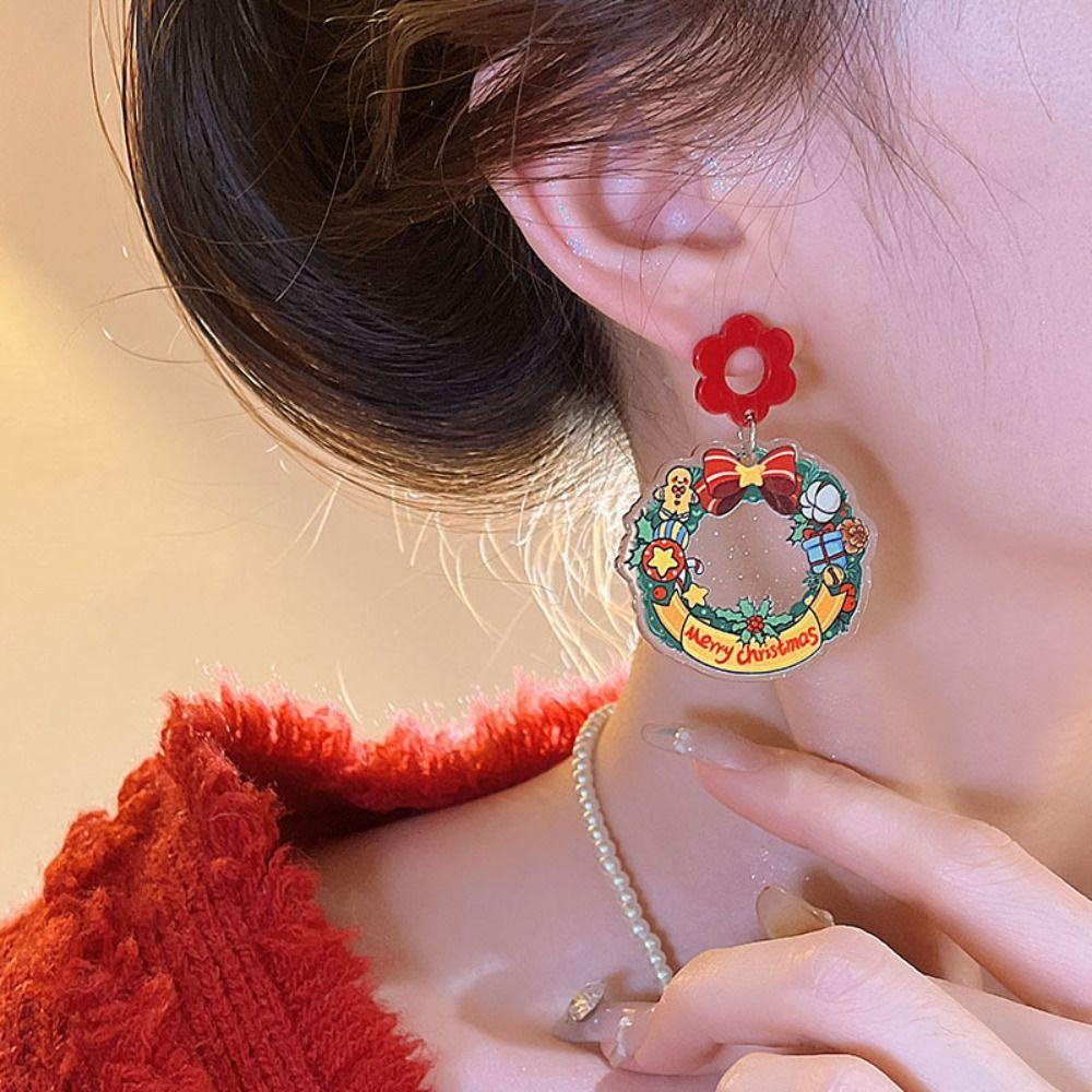 Dingyifeng Khuyên Tai acrylic Hình Ông Già Noel Lấp Lánh kriss kringle advent Vòng Hoa Tai