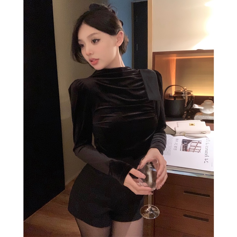 Áo Nhung Cổ Lọ Tay Dài Thời Trang Thu Đông Dành Cho Nữ