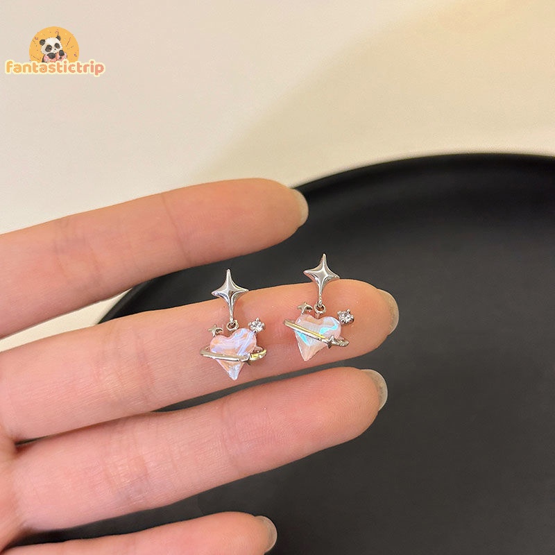 Set 6 Khuyên Tai Kim Loại Dạng Hạt Đá opal Màu Hồng Hình Trái Tim / Thánh Giá / Ngôi Sao Thời Trang Cho Nữ Mới