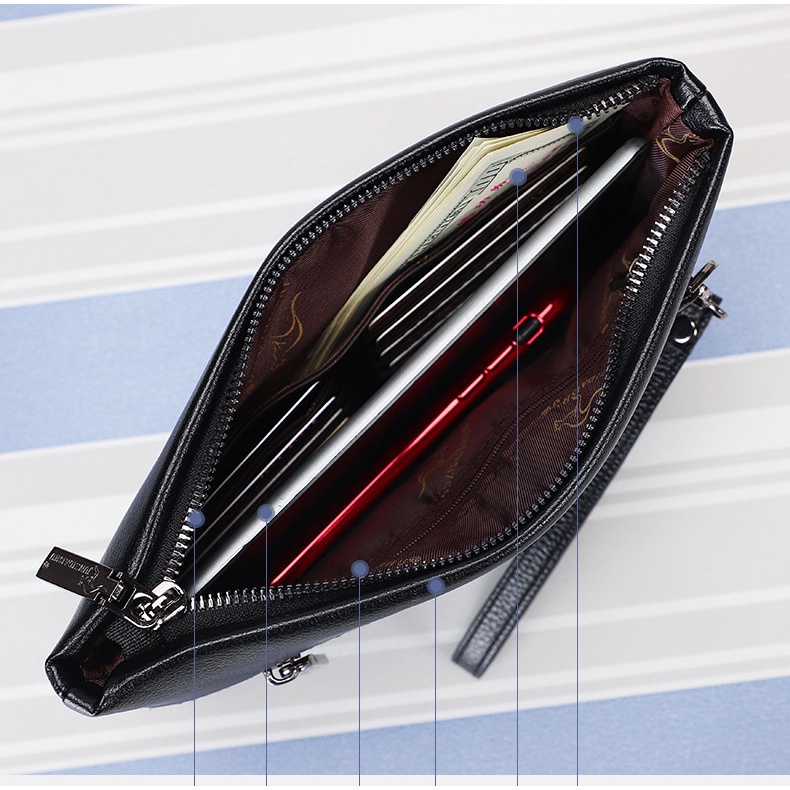 Ví cầm tay nam da cao cấp dạng hộp bảng lớn caro Mờ Màu Trơn KR11