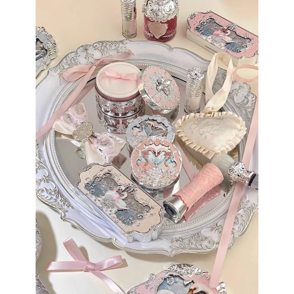 Bộ Hộp Kẹp Tóc / Gương Cầu / Cọ / Gương Trang Điểm Cầm Tay Hình Thiên Nga / Bông Hoa / Chấm Bi Nhiều Màu Sắc