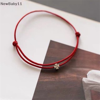 Vòng tay cỏ bốn lá may mắn handmade màu đỏ