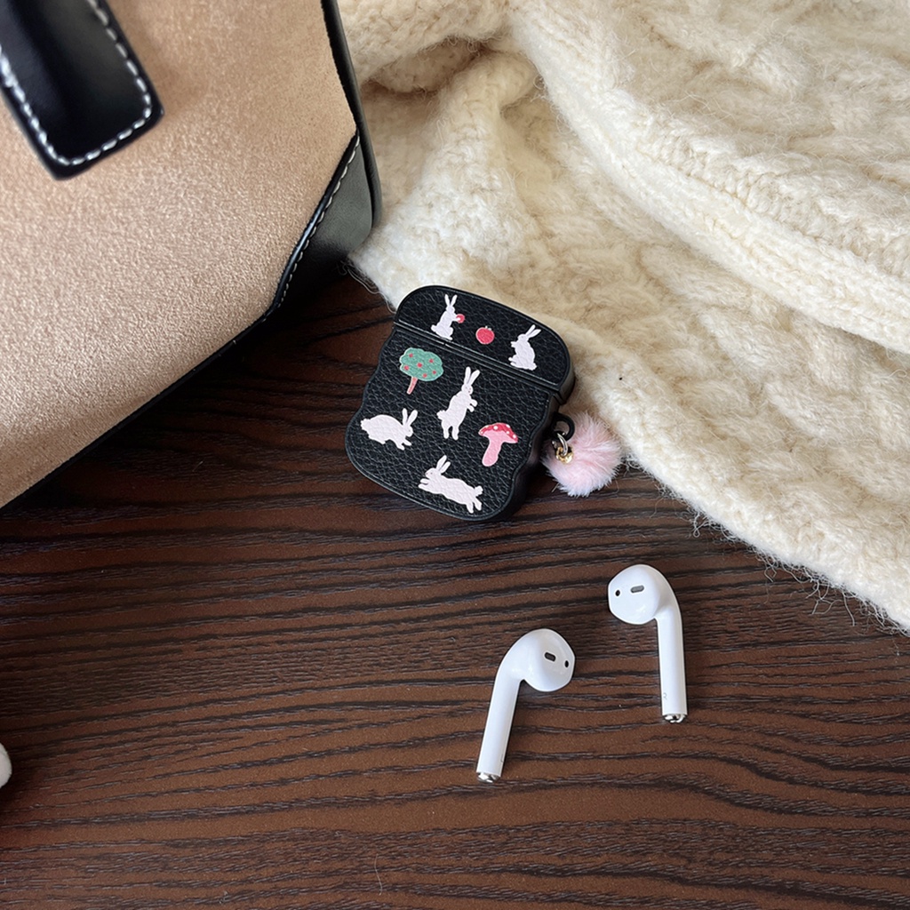 Vỏ Bảo Vệ Hộp Sạc Tai Nghe bluetooth airpods 1 / 2 / pro / 3 pro2 Bằng Da Hình Thỏ Và Nấm Dễ Thương