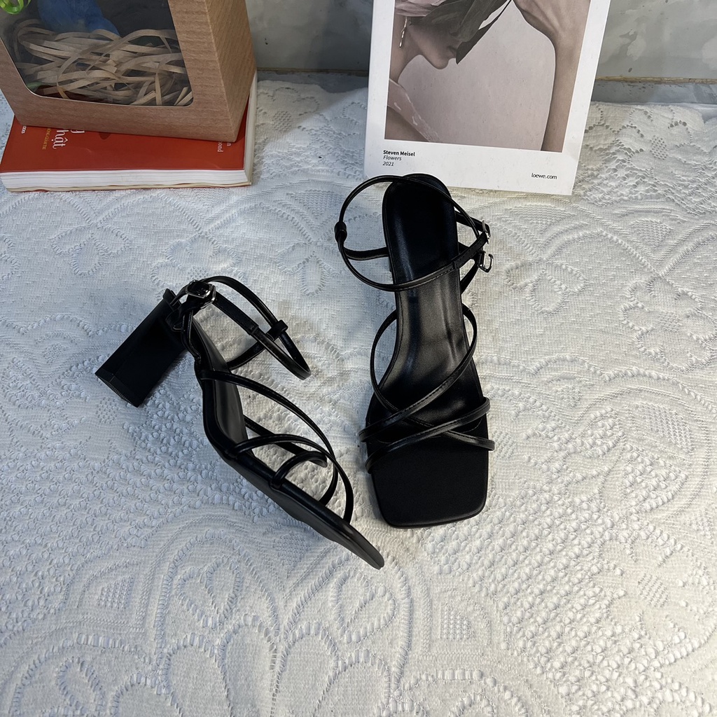 Giày cao gót bigsize quai mảnh dây chéo gót dẹp cao 7 cm size 40-44