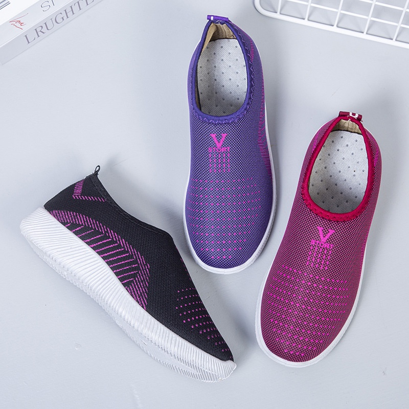 CHZK vải giày lưới vải thoáng khí đi bộ giày đế phẳng bình thường làm việc mẹ giày thể thao