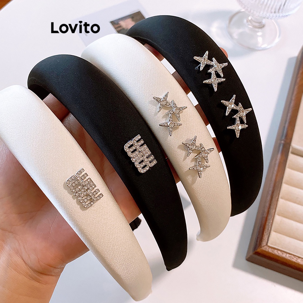 Cài tóc Lovito đính đá hình ngôi sao thường ngày cho nữ LFA03272 (màu trắng/bạc/đen và trắng/đen)