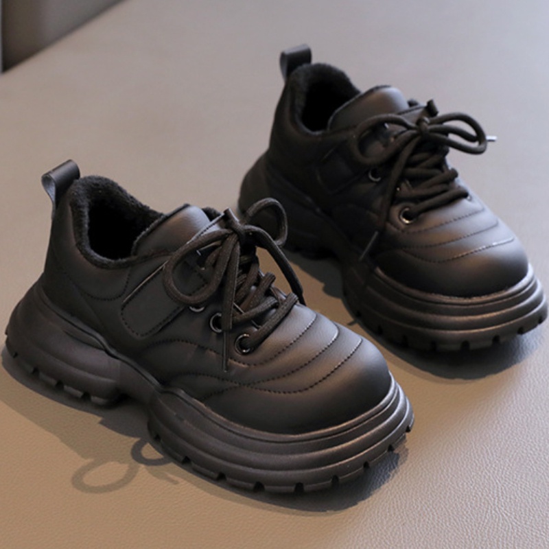 Giày Thể Thao cotton Phối Lông Màu Đen Giữ Ấm Thoải Mái Thời Trang Mùa Đông Cho Bé Gái
