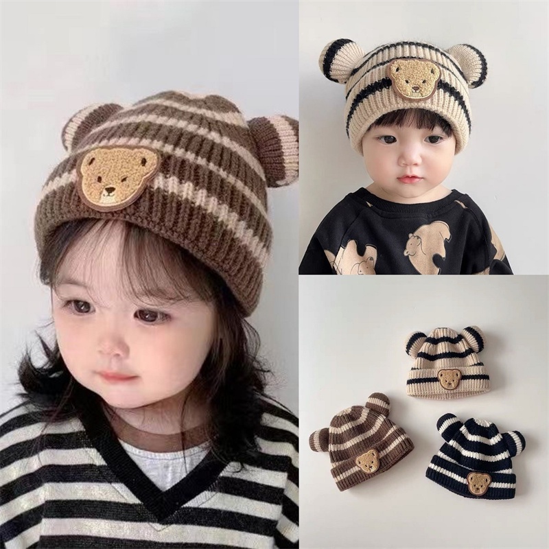 Mũ Len Kẻ Sọc Phong Cách Hàn Quốc Dễ Thương Cho Bé