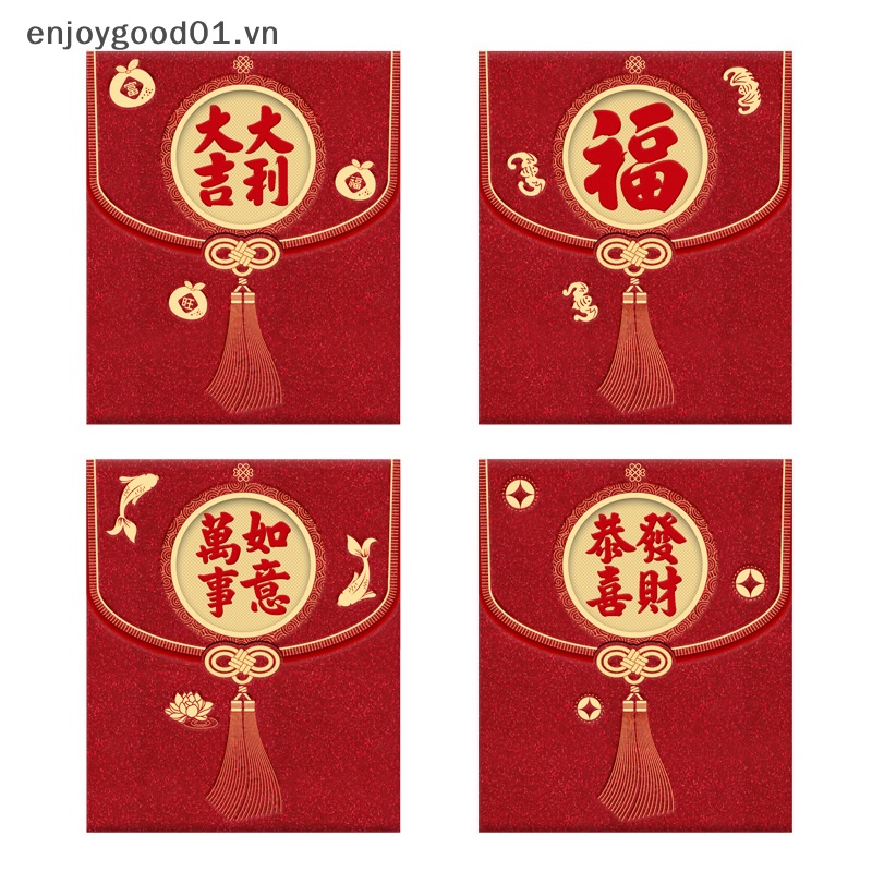 Set 6 Bao Lì Xì Năm Mới 2024 Họa Tiết Rồng Lấp Lánh Màu Đỏ May Mắn Làm Quà Tặng Cho Bé