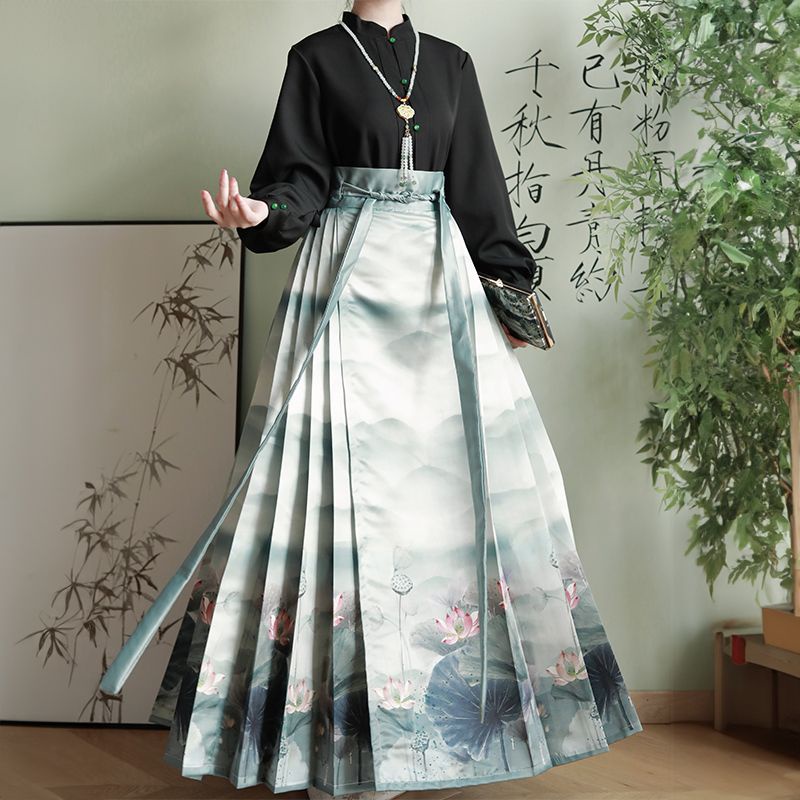 1026 moshengge Áo Sơ Mi Hán Phục Ngắn Cổ Đứng Làm Bằng Thủ Công  Váy Dài Đến Eo Hình Ngựa satin Hàng Ngày Cho Nữ