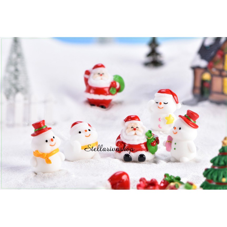 Mô hình ông già noel, người tuyết dễ thương trang trí bàn học giáng sinh, terrarium noel