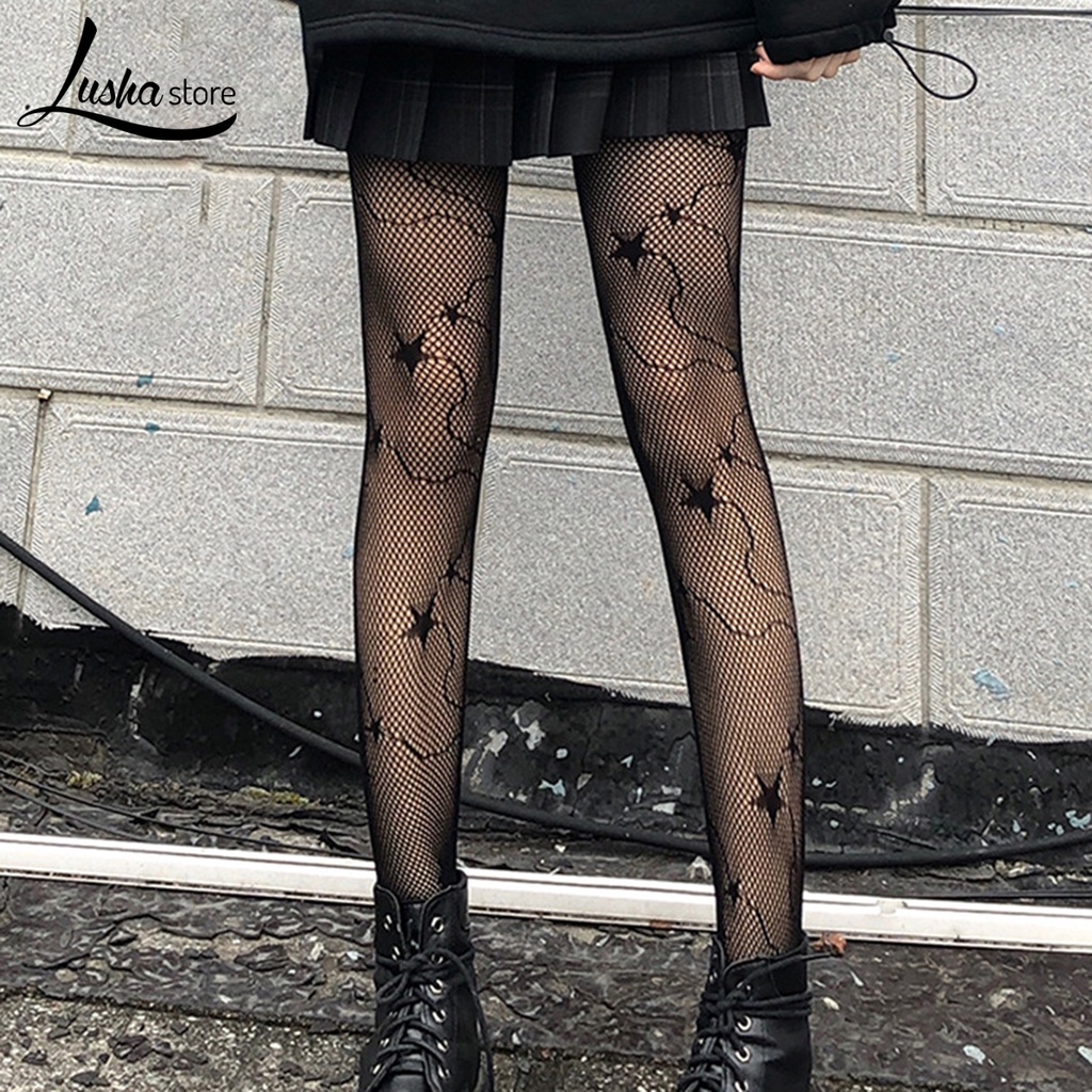 Lushastore Quần Tất Co Giãn Họa Tiết Trái Tim Nhìn Xuyên Thấu Thời Trang Xuân Thu Cho Nữ