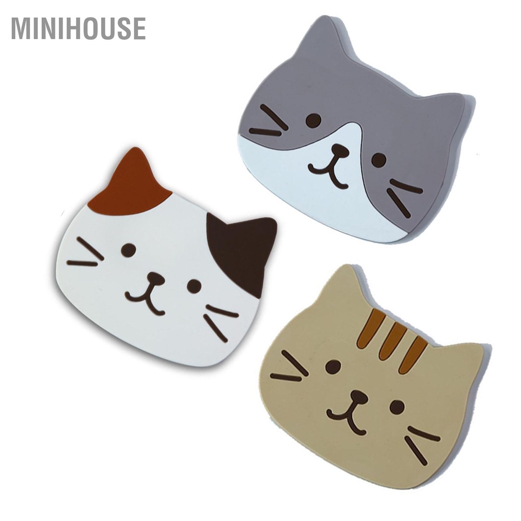 MiniHouse Mèo Cốc Đế Lót Ly Thảm Silicon Chống Trượt Cà Phê PVC Coaster Thấm Nước Hút Uống Cho Nhà Bếp Trang Trí