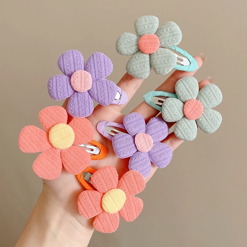 Set 2 Kẹp Tóc Hình Bông Hoa Màu Sắc Ngọt Ngào Phong Cách Hàn Quốc Cho Bé Gái