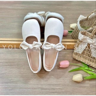  Giày Búp Bê Nữ  Giày Tiểu Thư Mũi Tròn Dáng Slingback 3P Gót Trụ Thắt Nơ Thỏ Xinh Xắn - B40