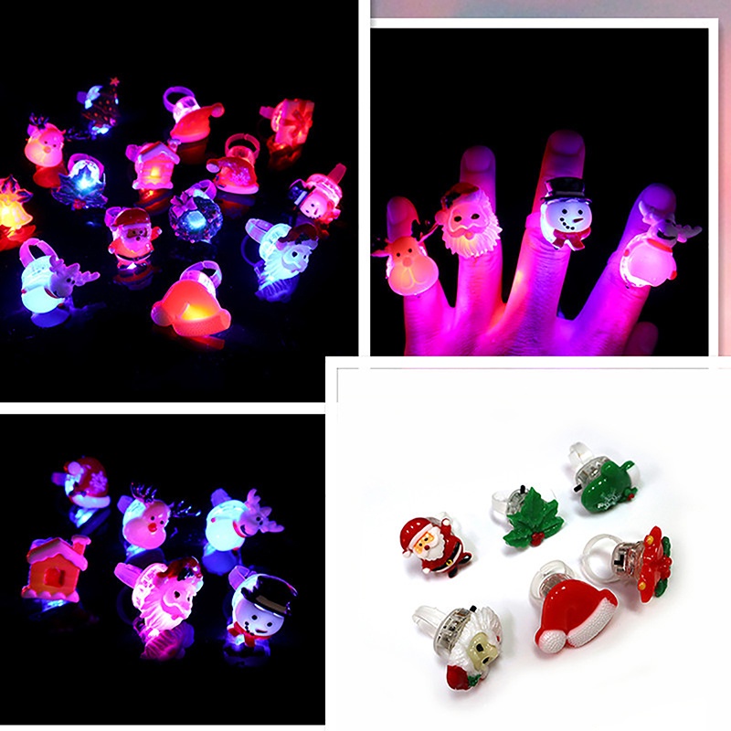 Bộ 5 Nhẫn Hình Ông Già Noel Phát Sáng Dễ Thương Trang Trí Cây Thông Giáng Sinh