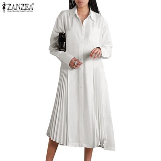 Zanzea Đầm Nữ Dài Tay Cổ Bẻ Form Dài Thời Trang Hàn