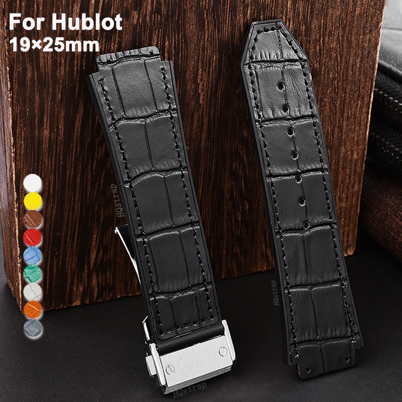 HUBLOT Dây Đeo Đồng Hồ Bằng Da Thật & Cao Su Chống Nước Có Khóa Gấp Gọn Được 19X25Mm Cho Huskyblot