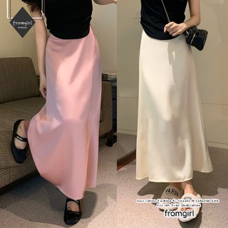 Chân váy dài vải satin lưng cao thời trang mùa hè hàn quốc 2024 mới