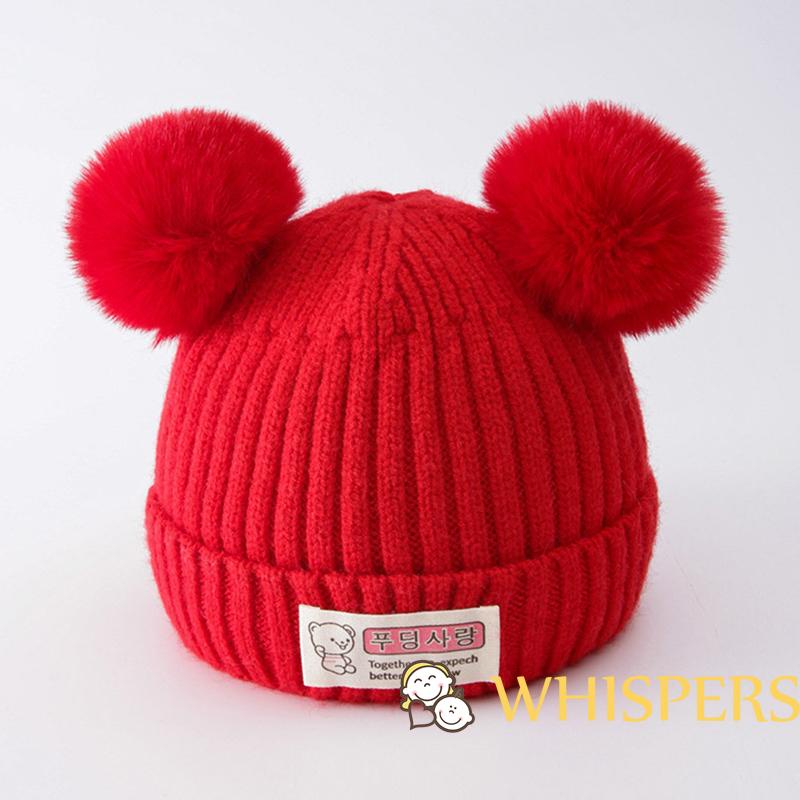 Whispers- Mũ beanie Giữ Ấm Hai Lớp Họa Tiết Chữ Cái Gấu Cho Bé Trai Bé Gái