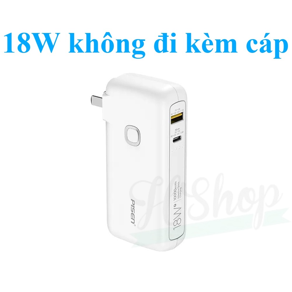 Sạc dự phòng kiêm Cốc sạc  PISEN QUICK High Power Box 10000mAh OWN 22.5W / 18W kèm chân cắm,2 cáp C/L-Hàng chính hãng