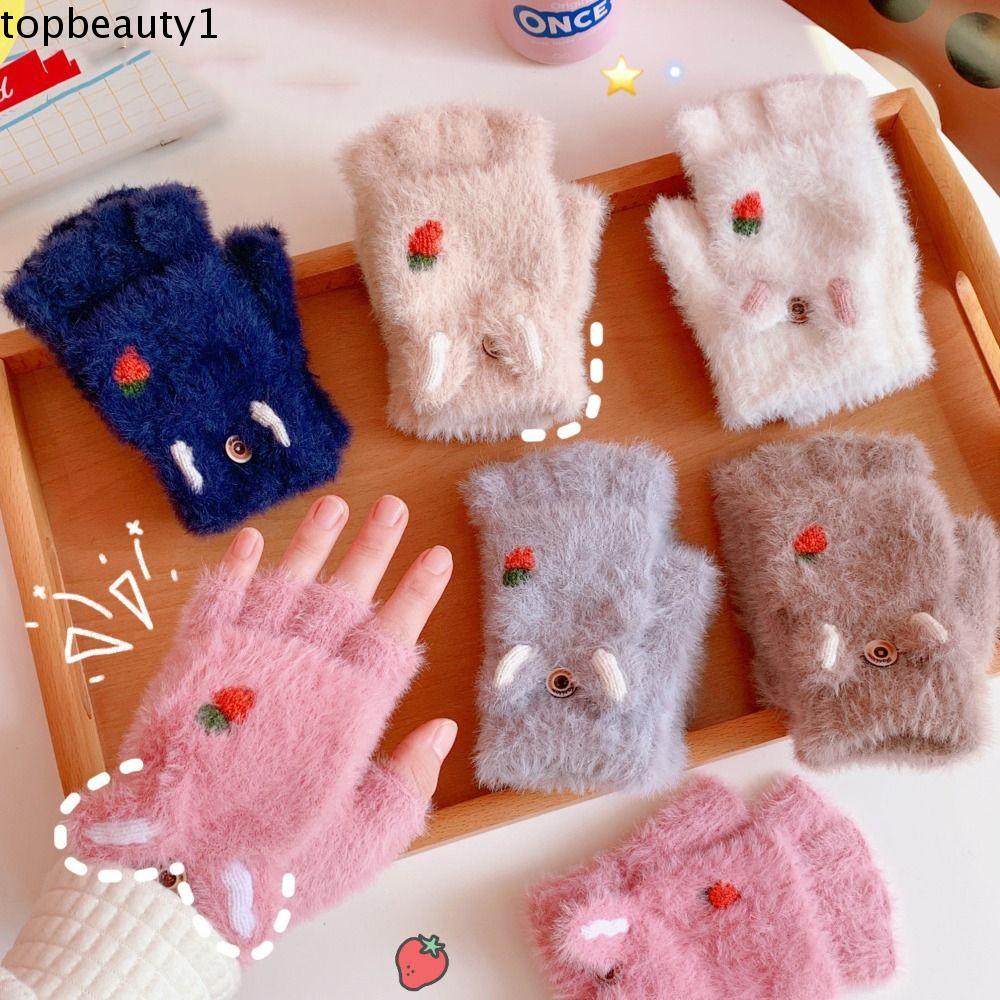 Găng Tay Hở Ngón 1 Ngón Bằng Lông Chồn Nhân Tạo Mềm Mại Giữ Ấm Mùa Đông Cho Trẻ Em