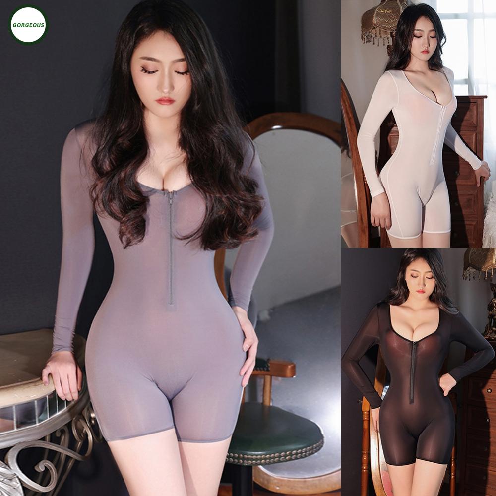 New Coming~Women's Crothless Sheer See Though Jumpsuit Sexy Zip Up Bodysuit Lingerie Romper#Home Essentialses