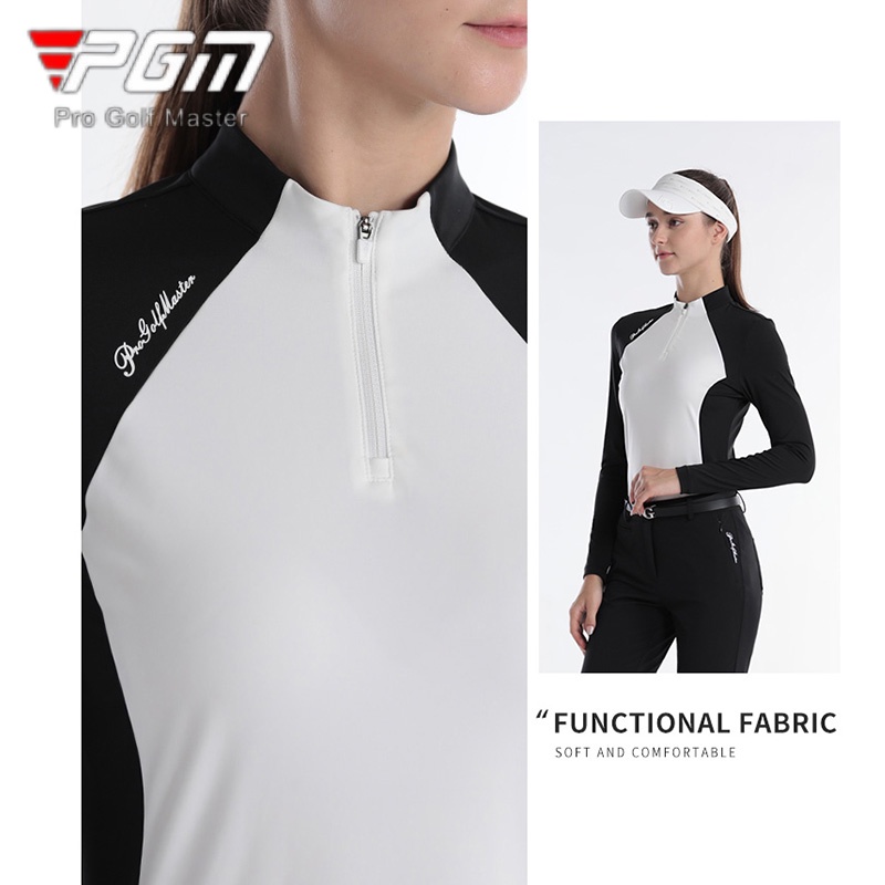 Pgm Áo Thun Thể Thao Đánh golf Tay Dài Phối Dây Kéo Cổ Mềm Co Giãn Dành Cho Nữ
