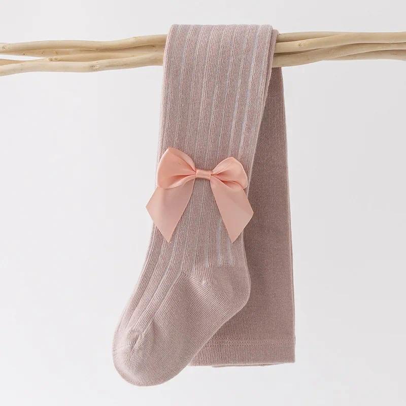 Mới Quần Tất cotton Kẻ Sọc Đính Nơ Dễ Thương Cho Bé Gái